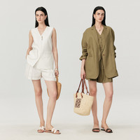 MARIUS雨露麻系列 “流浪诗人”地中海风单排扣落肩廓形西装通勤外套 绿色【亚麻宽松小领西装】 S