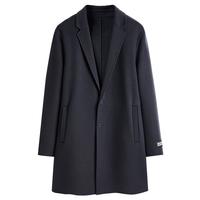 太平鸟 男装秋冬款羊毛外套单排扣深灰色翻领毛呢男式大衣