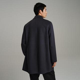 太平鸟 男装秋冬款羊毛外套单排扣深灰色翻领毛呢男式大衣