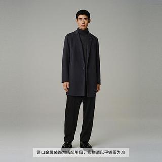 太平鸟 男装秋冬款羊毛外套单排扣深灰色翻领毛呢男式大衣