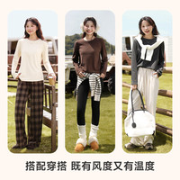 班尼路打底衫女装显瘦圆领麻灰色上衣服秋冬薄绒内搭长袖正肩t恤9.1 黑#纯色 【保暖亲肤】 M