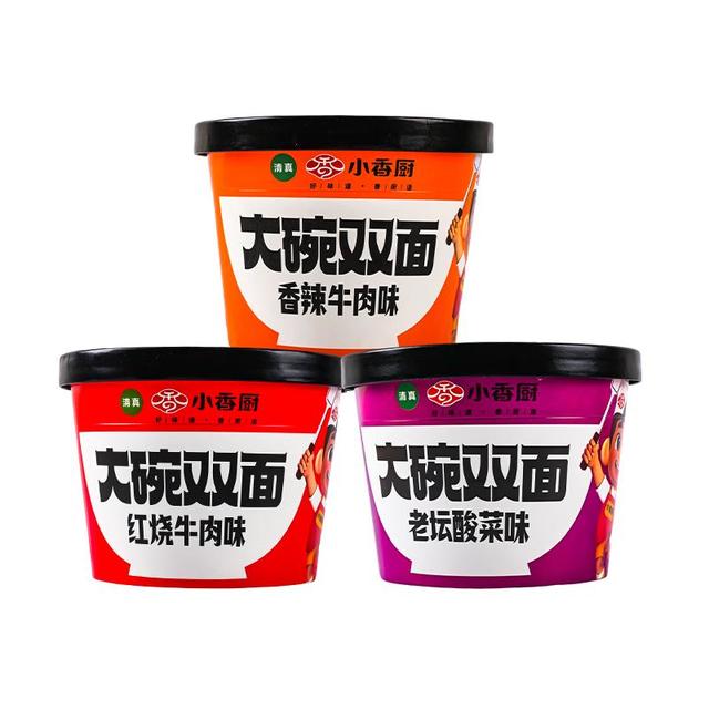 小香厨 方便面 大碗双面红烧牛肉+香辣牛肉+老坛酸菜混合6桶1058g泡面