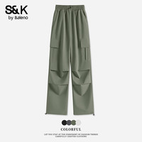 班尼路BALENOS&K系列工装裤子女装时尚高级感长裤运动防污防水直筒裤秋冬 军绿#纯色 XL