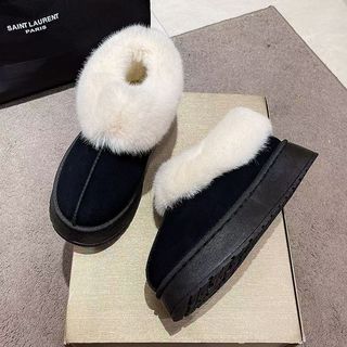 松糕厚底雪地靴增高保暖加绒棉鞋冬家居女棉拖鞋包头拖平底一脚蹬