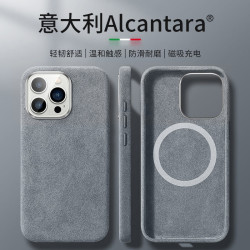 0度 PERFECTSIGHT 适用苹果15ProMax手机壳翻毛皮保护套 iPhone15pro欧缔兰磁吸保护套女生个性毛绒手机壳 深空灰-意大利Alcantara材质 iPhone 15Pro