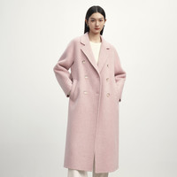 伊芙丽【镇店】驼绒桑蚕丝高级双面毛呢外套羊毛大衣女冬季 灰粉 M 115-135斤