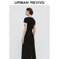 UR夏季女装时尚简约收褶后开衩修身连衣裙UWJ740022 黑色 (裙长偏长) L