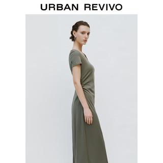 UR夏季女装时尚简约收褶后开衩修身连衣裙UWJ740022 灰绿 (裙长偏长) S