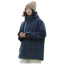 JEEP SPIRIT 吉普冲锋衣男女外套户外防风防水连帽夹克藏青色
