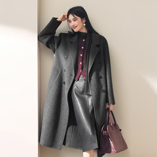 伊芙丽【镇店】驼绒桑蚕丝高级双面毛呢外套羊毛大衣女冬季 暗灰 M 115-135斤