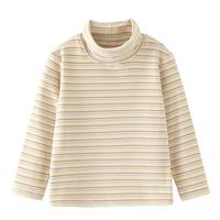 papa爬爬秋季儿童T恤男女童打底衫条纹圆领长袖上衣休闲洋气 米白-翻高领 80cm
