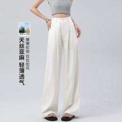 町缇 双扣高腰阔腿裤女2025夏款清凉垂顺显瘦长裤