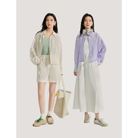 茵曼休闲通勤设计感衬衫夏季女装新潮百搭皱感长袖衬衫上衣 浅米杏 L