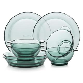 康宁餐具 碗碟套装湖绿色餐具8件组耐热玻璃饭碗盘子微波炉可用 湖绿色 8件套
