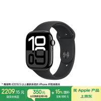 苹果 Apple Watch Series 10 智能手表 GPS款 46mm 亮黑色铝金属表壳 黑色橡胶表带 M/L