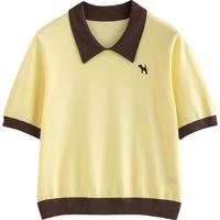 初语撞色设计休闲针织衫女2025夏季POLO领丝光棉上衣百搭小衫 鹅黄色 S