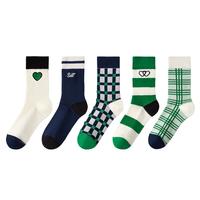 猫人 【甄选好棉5双装】双针双线绿色系列袜少女风春亲肤透气袜子女