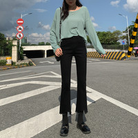 微喇牛仔裤女2025年新款爆款高腰胖mm显瘦小个子九分黑色喇叭裤子