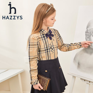哈吉斯（HAZZYS）品牌童装儿童女童春衬衫简约舒适格子学院风衬衫 格 130
