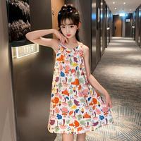 【100%棉】夏季女童吊带沙滩连衣裙中长裙家居服儿童背心睡裙