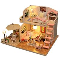 我の屋小屋粉黛阁楼手工房子模型木质娃娃屋立体拼图玩具女
