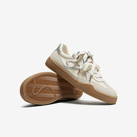 百思图2025秋季真皮系带运动德训鞋百搭厚底女休闲鞋V2513CM5 米/灰 40