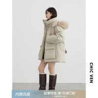 CHIC VEN 2025冬季女貉子毛领羽绒服工装派克外套