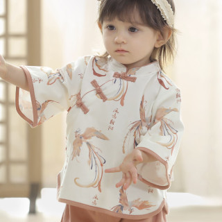 巴厘小猪女童汉服套装春秋儿童新中式纯棉婴幼儿九分裤衣服女宝宝周岁礼服 凤鸣朝阳 90