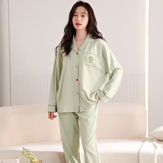 芬腾可安睡衣女秋冬带胸垫免穿文胸长袖长裤春秋家居服套装秋季 L