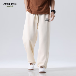 Foss Phil 休闲裤男士春秋季潮牌印花宽松阔腿裤子直筒运动男裤FPK05杏色M