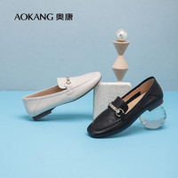 奥康（Aokang）女鞋春季时尚单鞋女乐福鞋平底舒适一脚蹬 米色1232324008 39