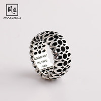 凡丘 珠宝 Good Art好艺术手工制作925银满樱花戒指 镂空多目男女情侣指环