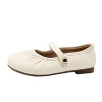 西遇玛丽珍平底鞋女2025夏季褶皱法式晚晚鞋配裙软底低跟单鞋 米白色 37 (235)
