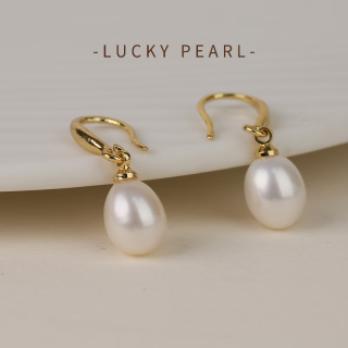 有幸 珍珠耳钩 淡水珍珠耳环6-7mm款气质耳钉 6-7mm 白色米形珍珠耳钩
