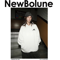  BOLUNE/新百伦美式帽衫潮流运动休闲宽松重磅卫衣 时尚字母圆领炭黑 3XL