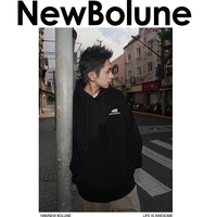  BOLUNE/新百伦美式帽衫潮流运动休闲宽松重磅卫衣 冲浪连帽炭黑 M