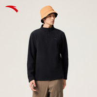 安踏绒LT长T丨摇粒绒半拉链立领抓绒衣男士秋冬卫衣套头上衣 基础黑-3 S