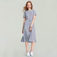 Havva 法式系带条纹a字连衣裙女士收腰显瘦通勤气质裙子2025夏季