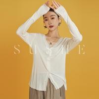 束皙 susee SUSHE优美裁剪V领亲肤裸感薄款气质开衫女