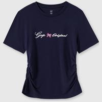 盖璞 Gap女童2024春秋季蝴蝶结logo抽褶短袖T恤儿童装运动上衣465945