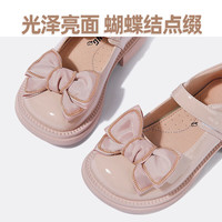 牧童女童皮鞋儿童鞋春秋校园鞋演出黑皮鞋蝴蝶结亮面软底公主鞋子 仙女粉 32 鞋内长20.2cm