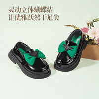 牧童女童皮鞋儿童鞋春秋校园鞋演出黑皮鞋蝴蝶结亮面软底公主鞋子 气质黑8697 30 鞋内长19.0cm