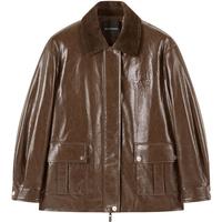 太平鸟 【油蜡纹PU夹克外套】冬油蜡纹PU皮衣夹克黑色时尚皮衣女