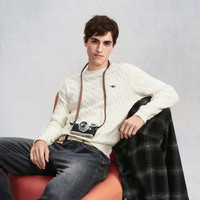 GANT/甘特【绞绞者】25年秋冬男士纯棉绞花针织衫复古学院风长袖针织 433-耶鲁蓝【圆领】 2XL