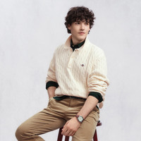 GANT 25年秋冬男士纯棉绞花针织衫复古学院风长袖针织 301-冷杉绿 M