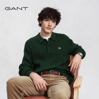 GANT【绞绞者】/甘特25年秋冬男士纯棉绞花针织衫复古学院风长袖针织 301-冷杉绿【翻领】 L