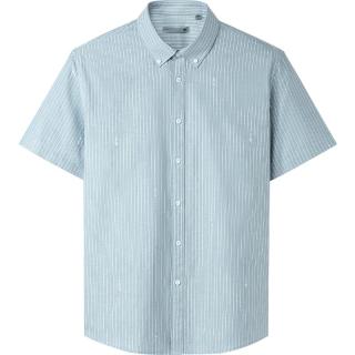 海澜之家 轻商务纯棉条纹休闲短袖衬衫25春夏休闲上衣男士
