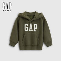 Gap Logo胶印抓绒连帽卫衣 军绿色