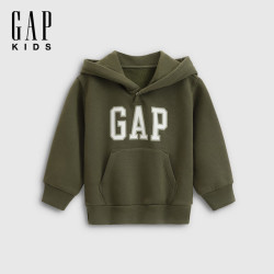 Gap Logo胶印抓绒连帽卫衣 军绿色