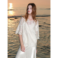 三彩2025夏季新款莱赛尔刺绣小衫两件套七分袖新中式女 米白色 XL 170/92A